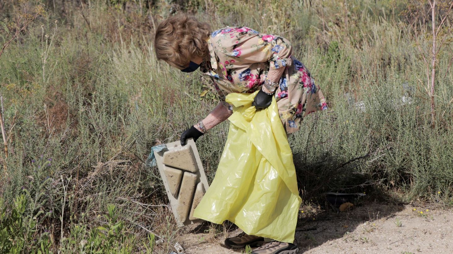 La reina Sofía, durante la jornada de limpieza. (EFE)