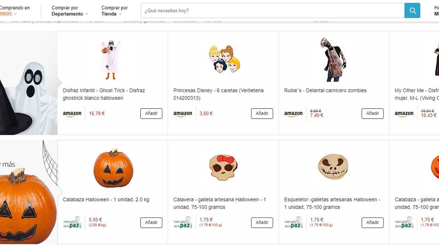 La sección de Halloween de Amazon Prime Now