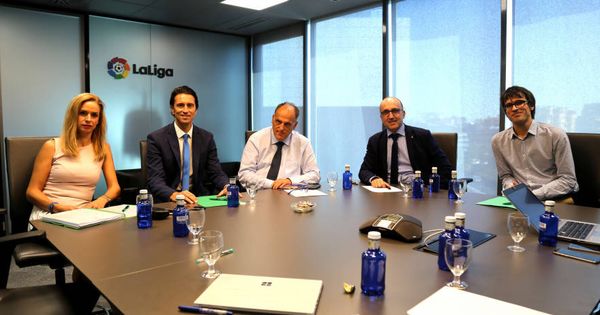 Foto: La comisión negociadora entre LaLiga y Futbolistas ON, sin la AFE. (LaLiga)