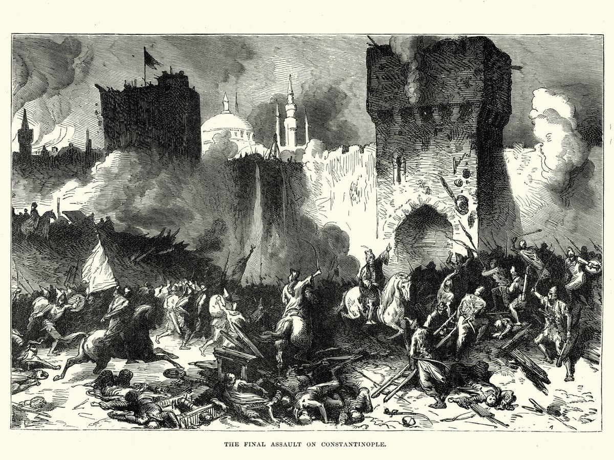 Foto: Un grabado muestra la caída de Constantinopla a manos del impoerio otomano en mayo de 1453. (iStock)