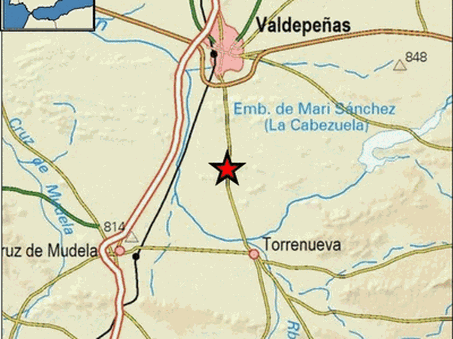 Epicentro del terremoto en las proximidades de Valdepeñas. (IGN)
