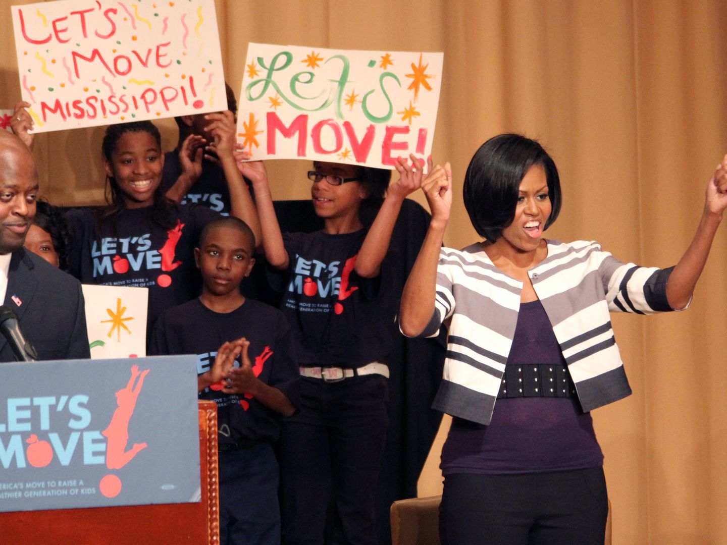 La primera dama Michelle Obama en un acto de su iniciativa 'Let's move'