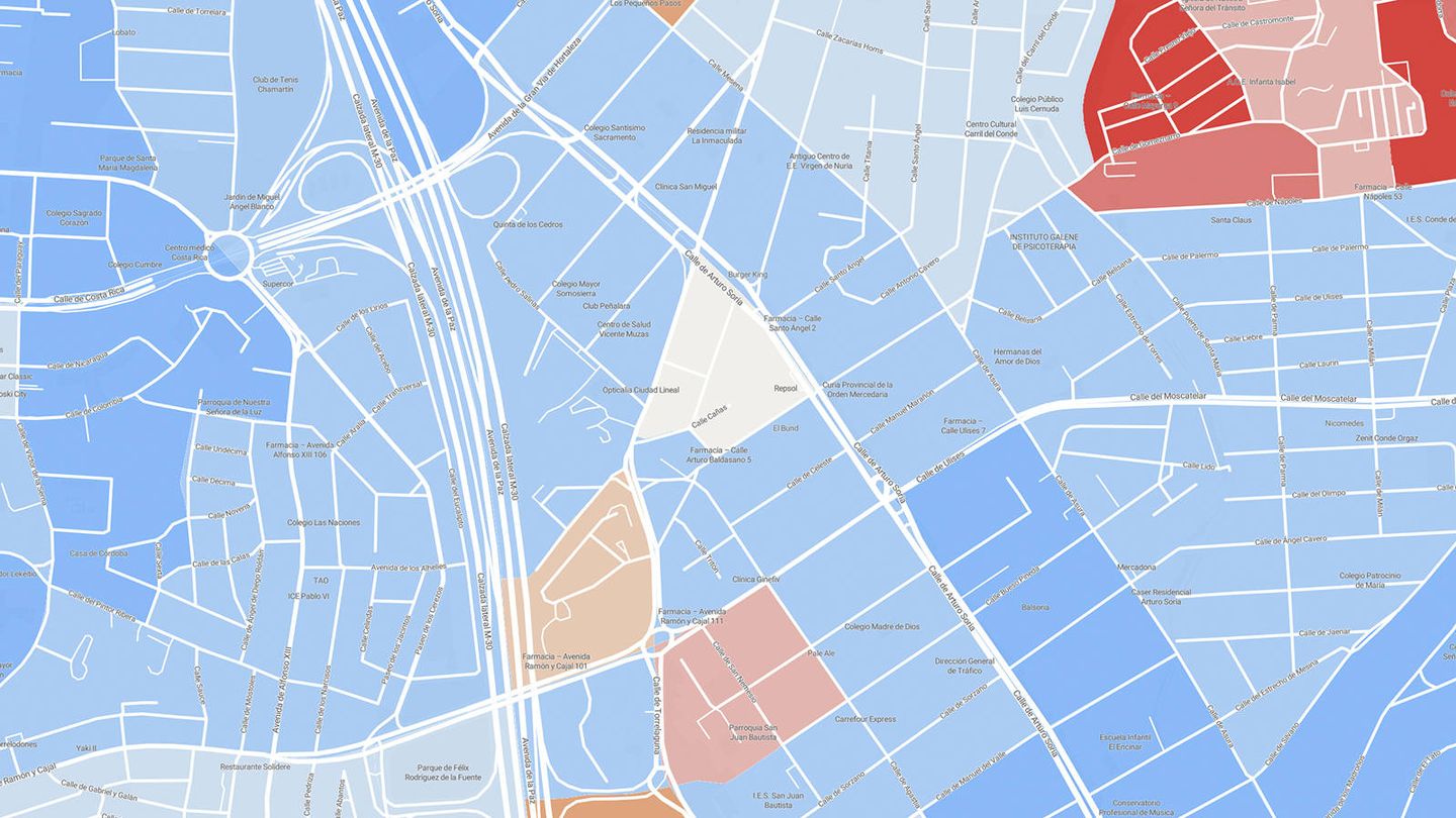 Mapa del voto de 2019 en el barrio de Gabilondo.