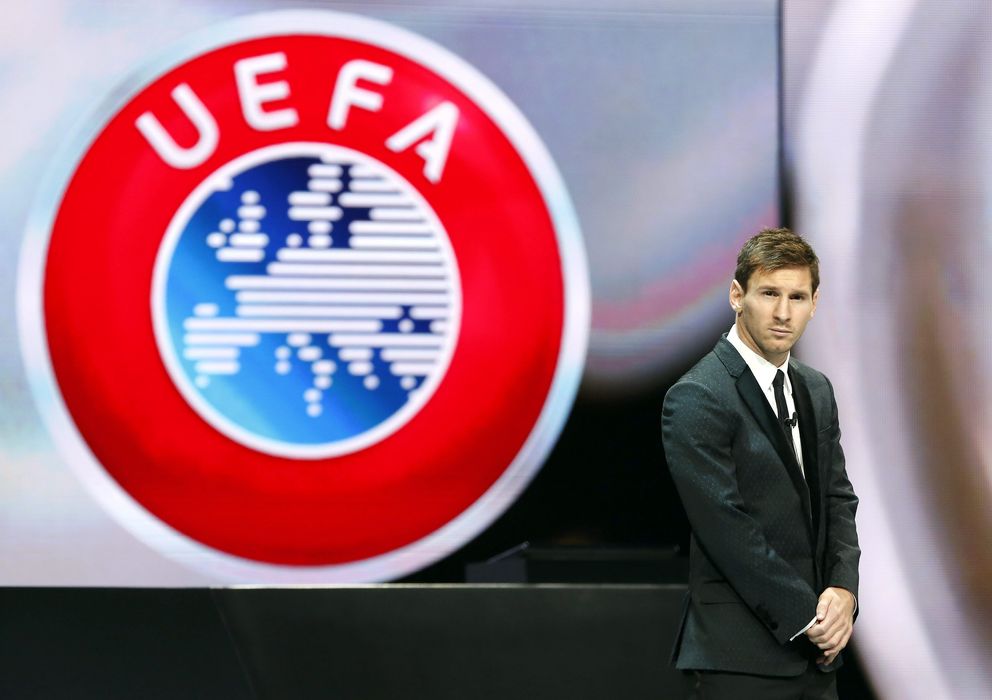 Foto: Messi en la gala de la UEFA de este jueves (Efe).