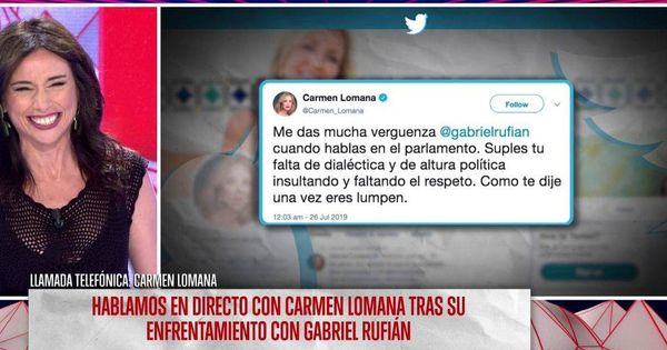 Foto: La llamada telefónica de Camen Lomana, en el programa 'Todo es mentira'. (Mediaset España)