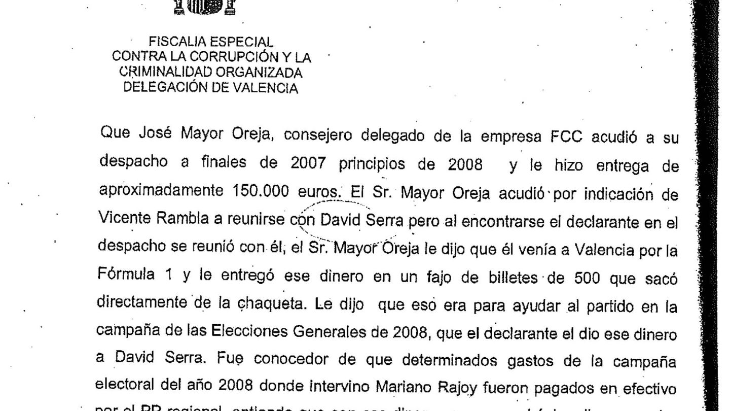 La declaración de Ricardo Costa ante la Fiscalía Anticorrupción en la que señala a José Mayor Oreja.