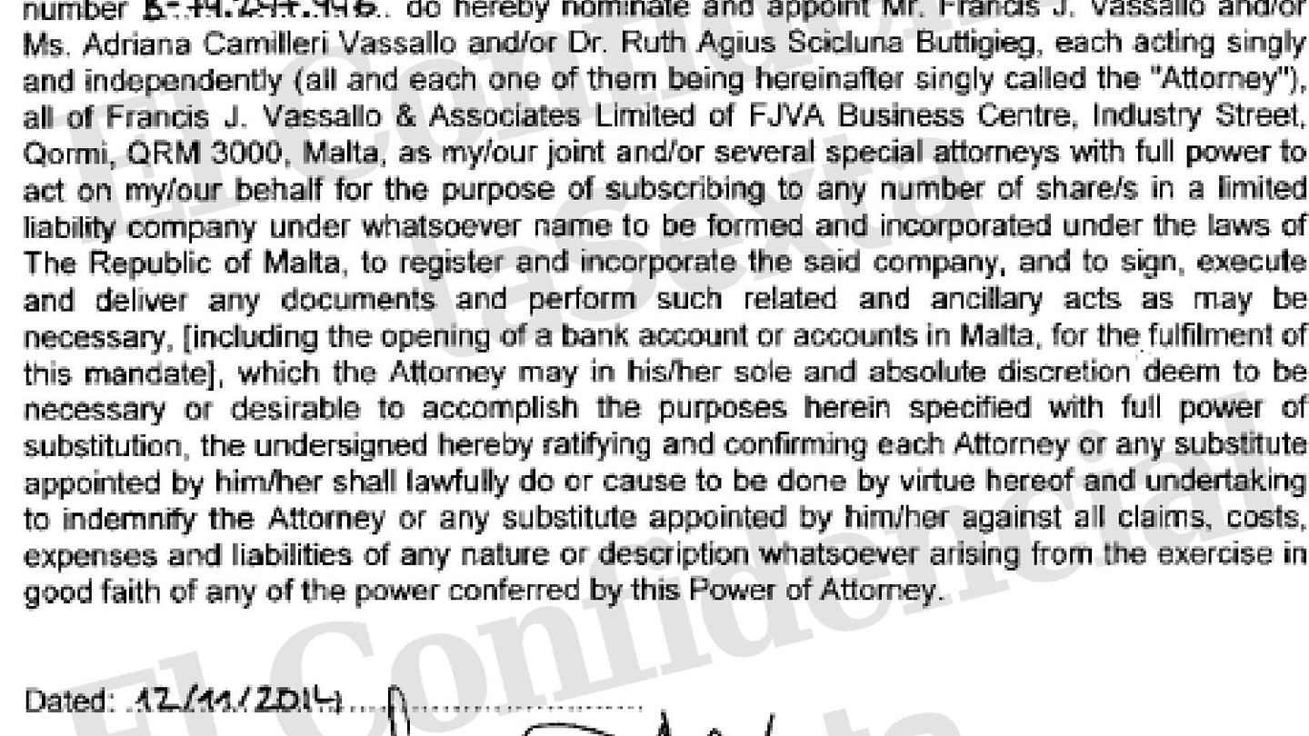 Power of attorney signed by Luis García-Abad. Document form Maltese registry of companis