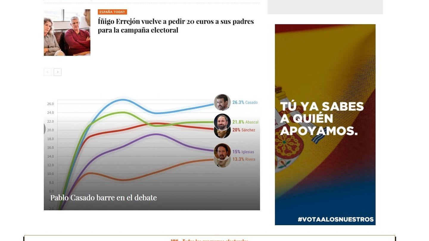 Espacio de 'propaganda electoral' en la página principal de El Mundo Today. 