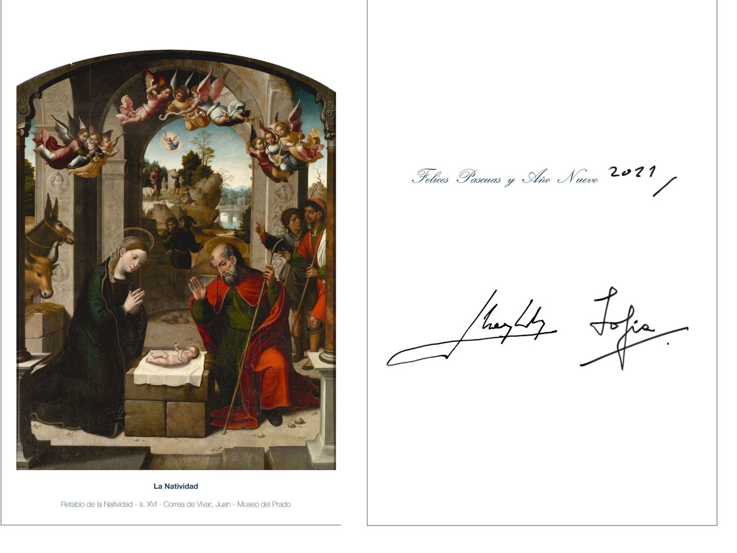 Fotografía de la postal de Navidad de los reyes eméritos, el rey Juan Carlos y la reina Sofía. (EFE) 