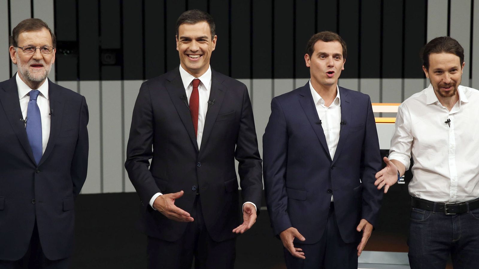 Foto: Mariano Rajoy, Pedro Sánchez y Albert Rivera durante el debate a cuatro del 13 de junio. (EFE)