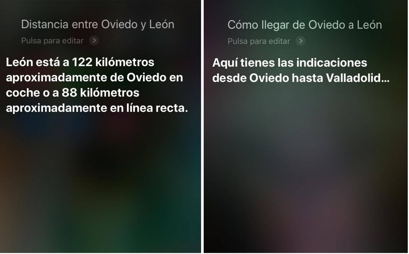 Así son las indicaciones de Siri cuando se le consulta sobre la distancia de León con otra localidad.