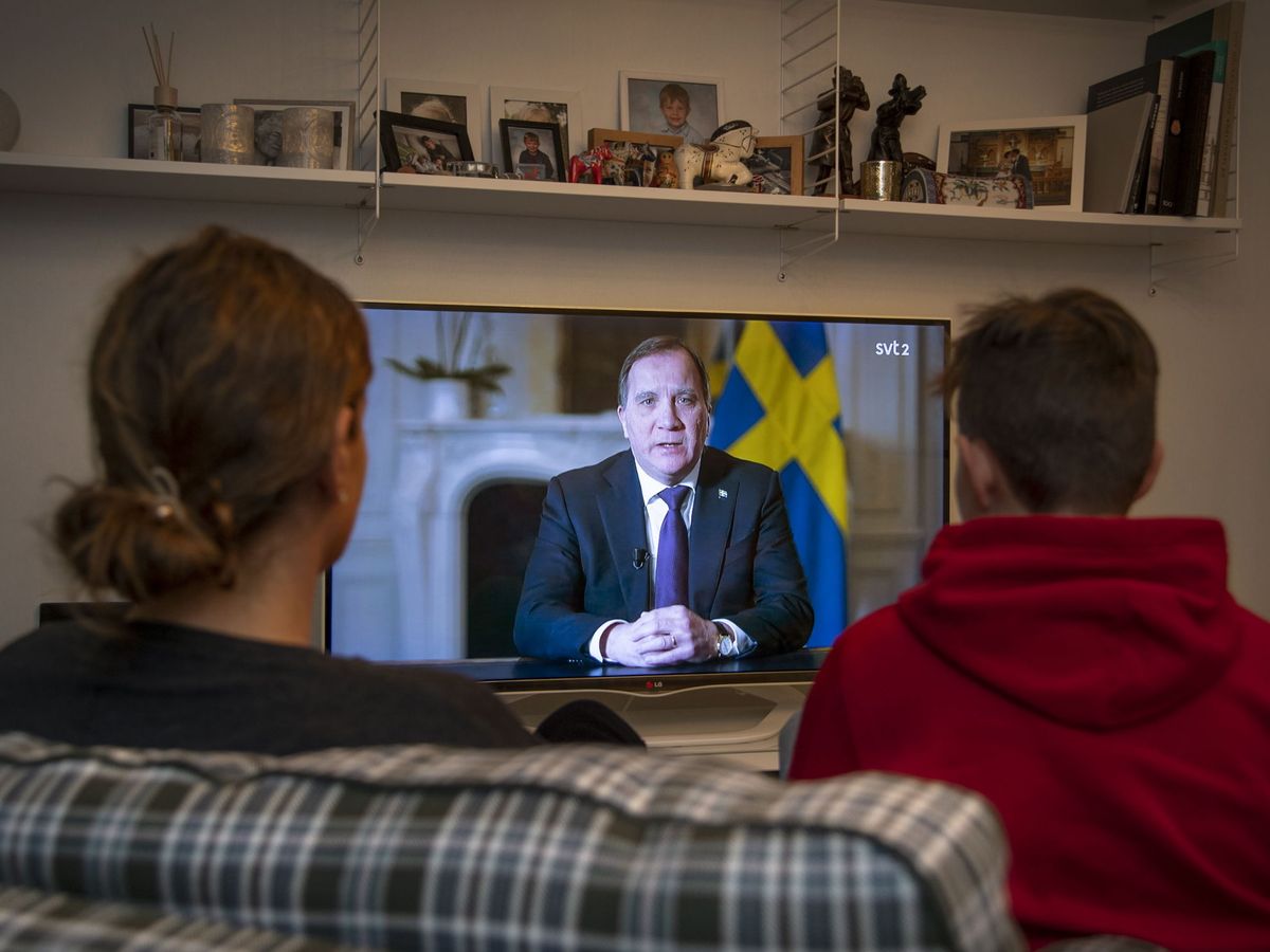 Foto: Discurso televisado del primer ministro de Suecia, Stefan Lofven. Foto: EFE EPA Anders Wiklund