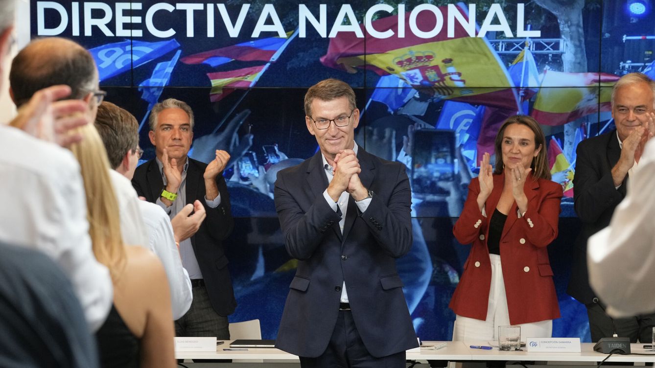 Foto: El líder del PP, Alberto Núñez Feijóo, durante la Junta Directiva Nacional. (EFE/PP/David Mudarra)