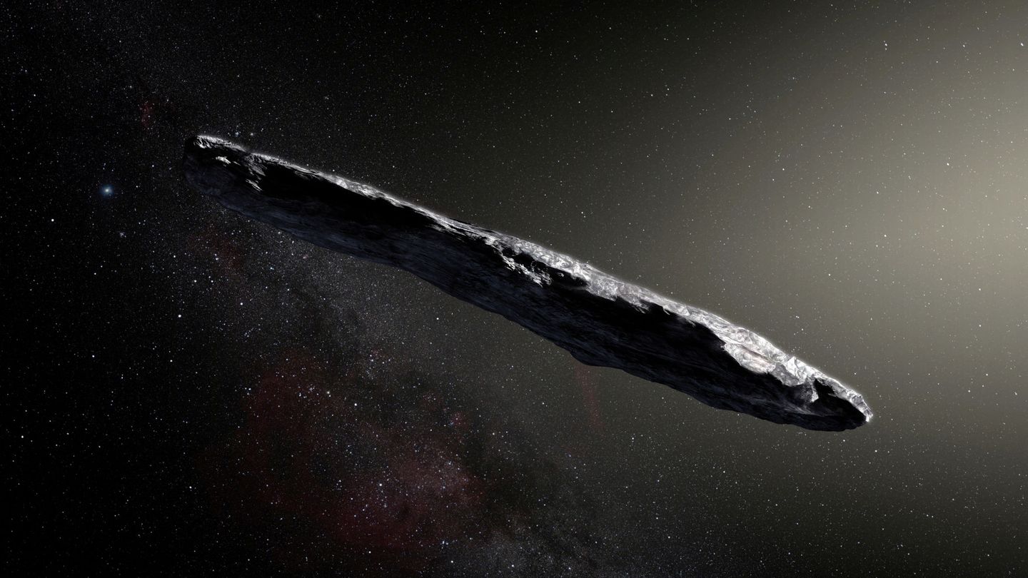 This artist's impression shows the first-known interstellar object to visit the solar system, 'Oumuamua, which was discovered in 2017. European Southern Observatory M. Kornmesser  Handout via REUTERS. THIS IMAGE HAS BEEN SUPPLIED BY A THIRD PARTY.  NO RESALES. NO ARCHIVES. MANDATORY CREDIT     TPX IMAGES OF THE DAY