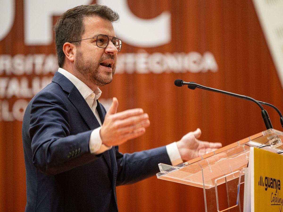 Foto: Pere Aragonés en el acto 'Guanya Catalunya'. (Europa Press/Lorena Sopêna)