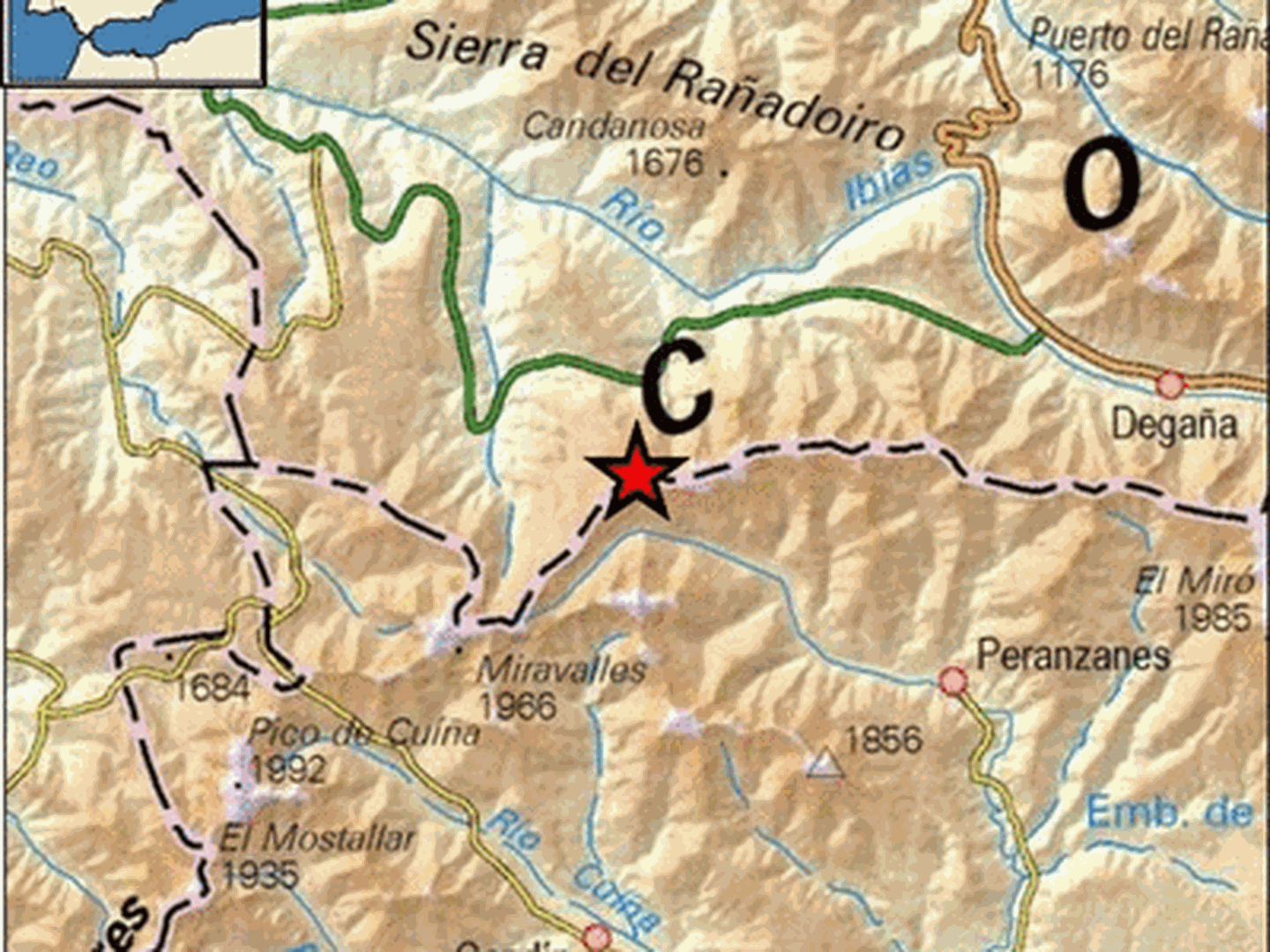 Epicentro del terremoto en las proximidades de Peranzanes. (IGN)