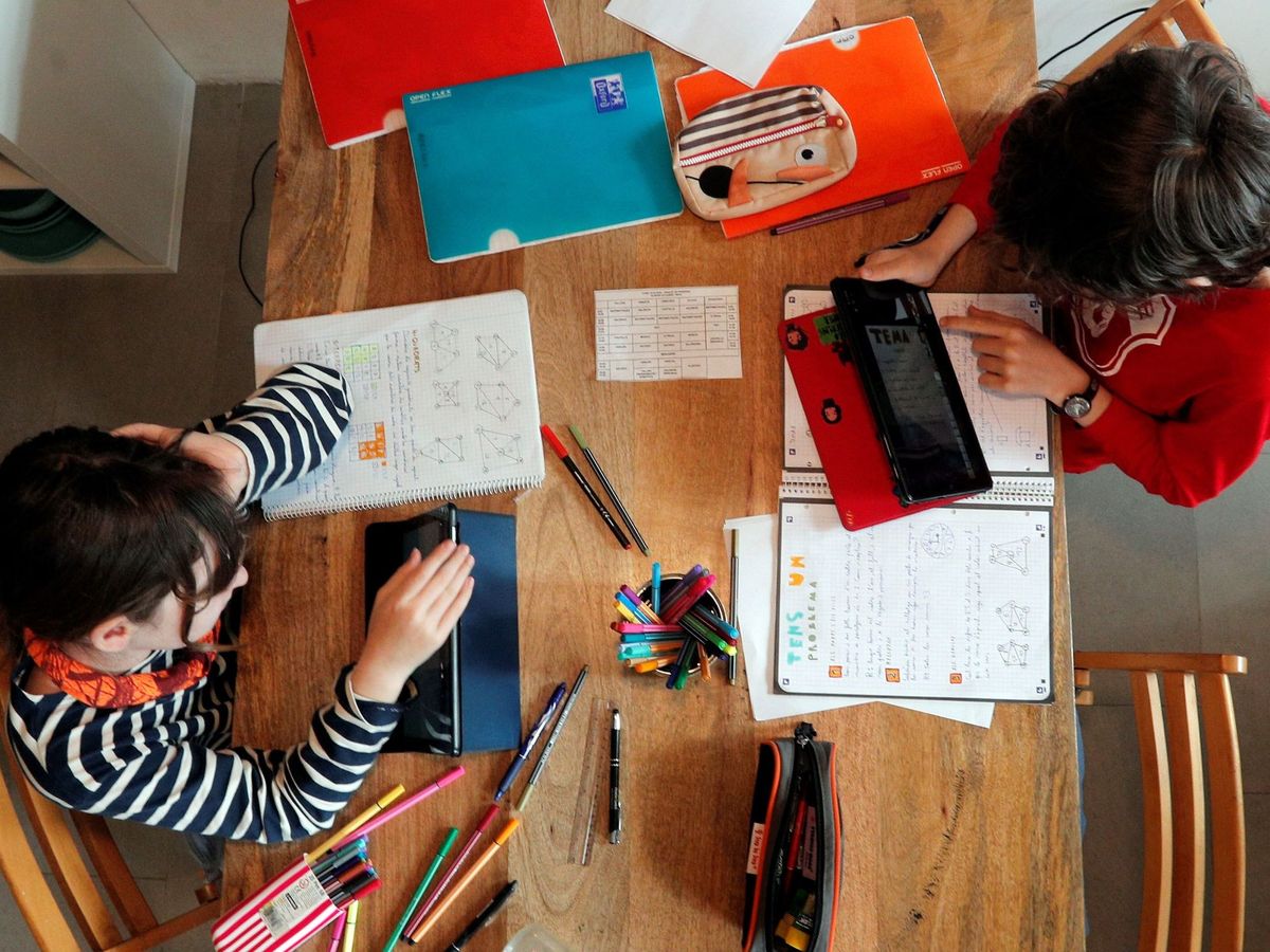 Foto: Dos alumnos de quinto de primaria recibiendo sus clases online. (EFE)