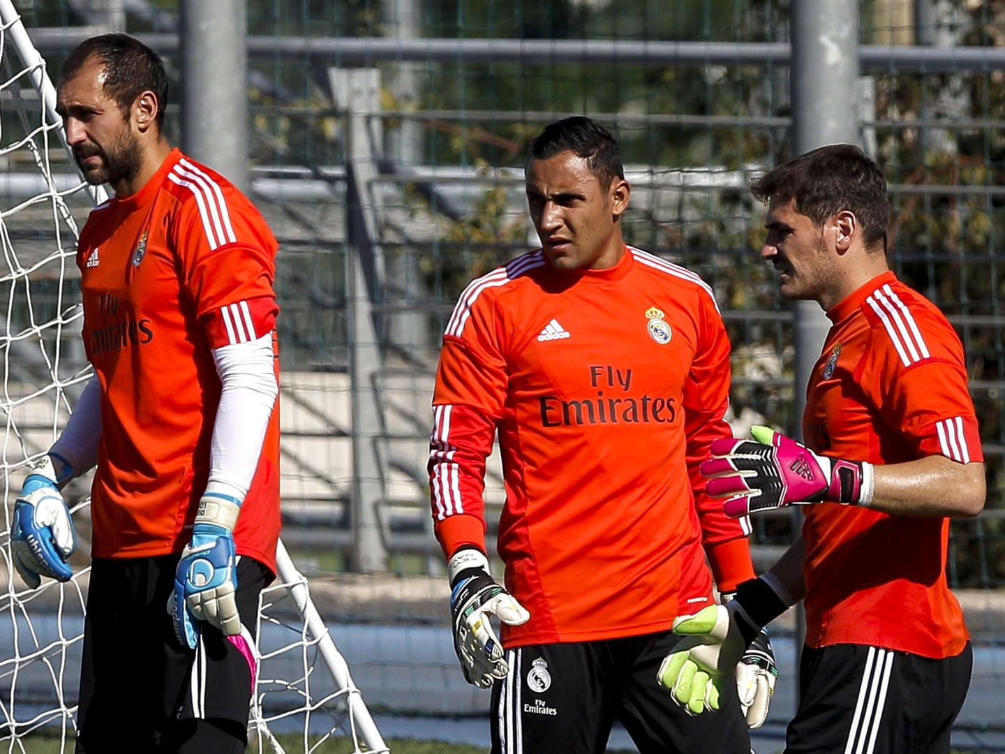 Diego López junto a Keylor Navas y Casillas en un entrenamiento