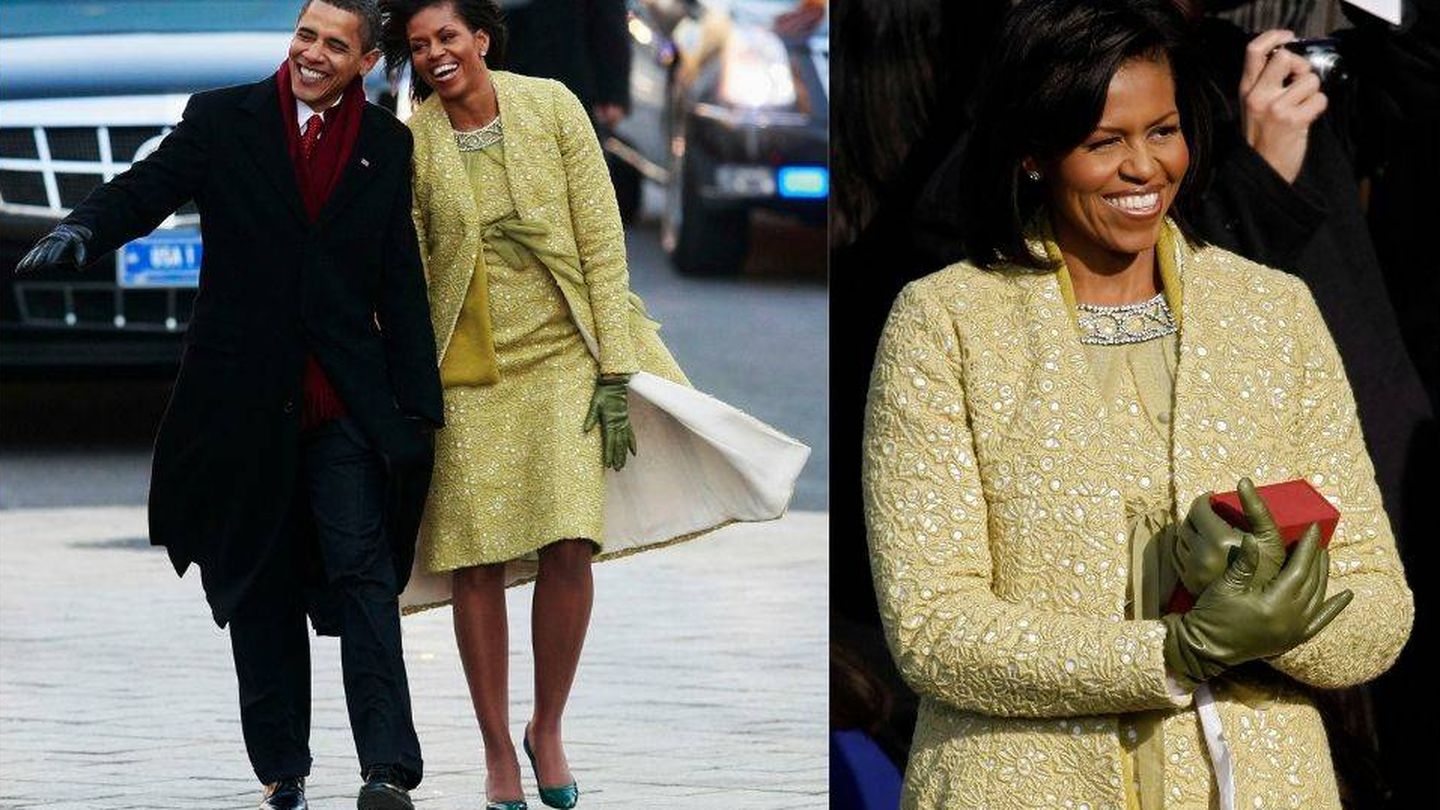 Michelle Obama durante la jura de Barack Obama, vistiendo una creación de la diseñadora. (Getty)