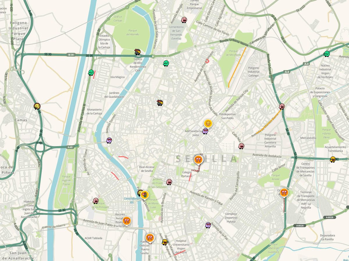 Foto: Mapa de Waze con avisos de controles y radares (WAZE)