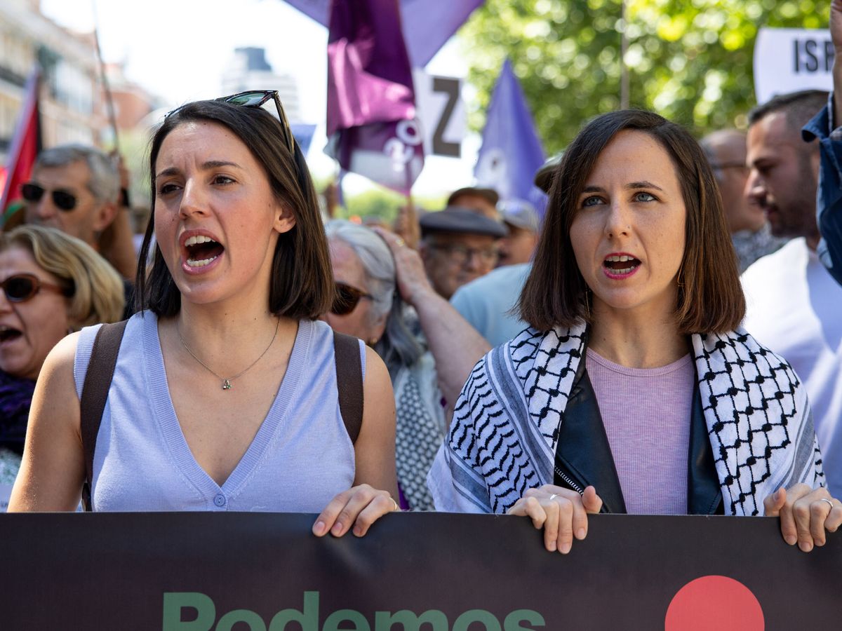 Foto: Irene Montero, junto a Ione Belarra este sábado en la manifestación en apoyo al pueblo palestino en Madrid (EFE/Daniel González)
