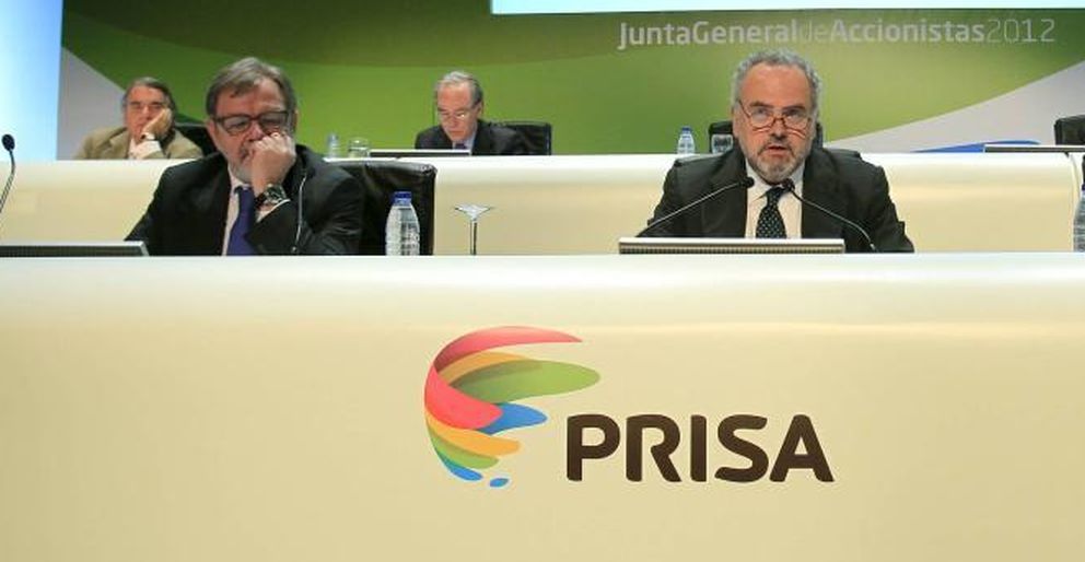 Cebrián y Polanco en la Junta General de Accionistas de 2012. (EFE)