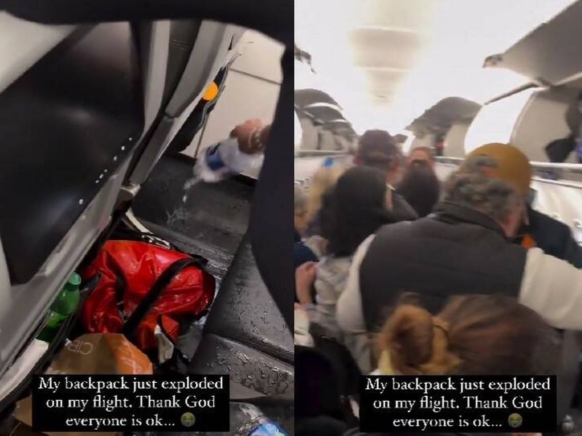 Foto: La mochila de un pasajero explota en un avión antes de despegar: un cargador portátil podría ser la causa. (Twitter)