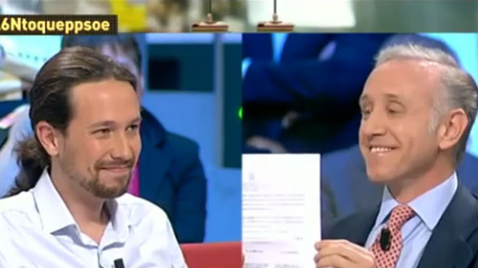 Foto: Pablo iglesias y Eduardo Inda debaten en 'La Sexta Noche'. (Atresmedia TV)