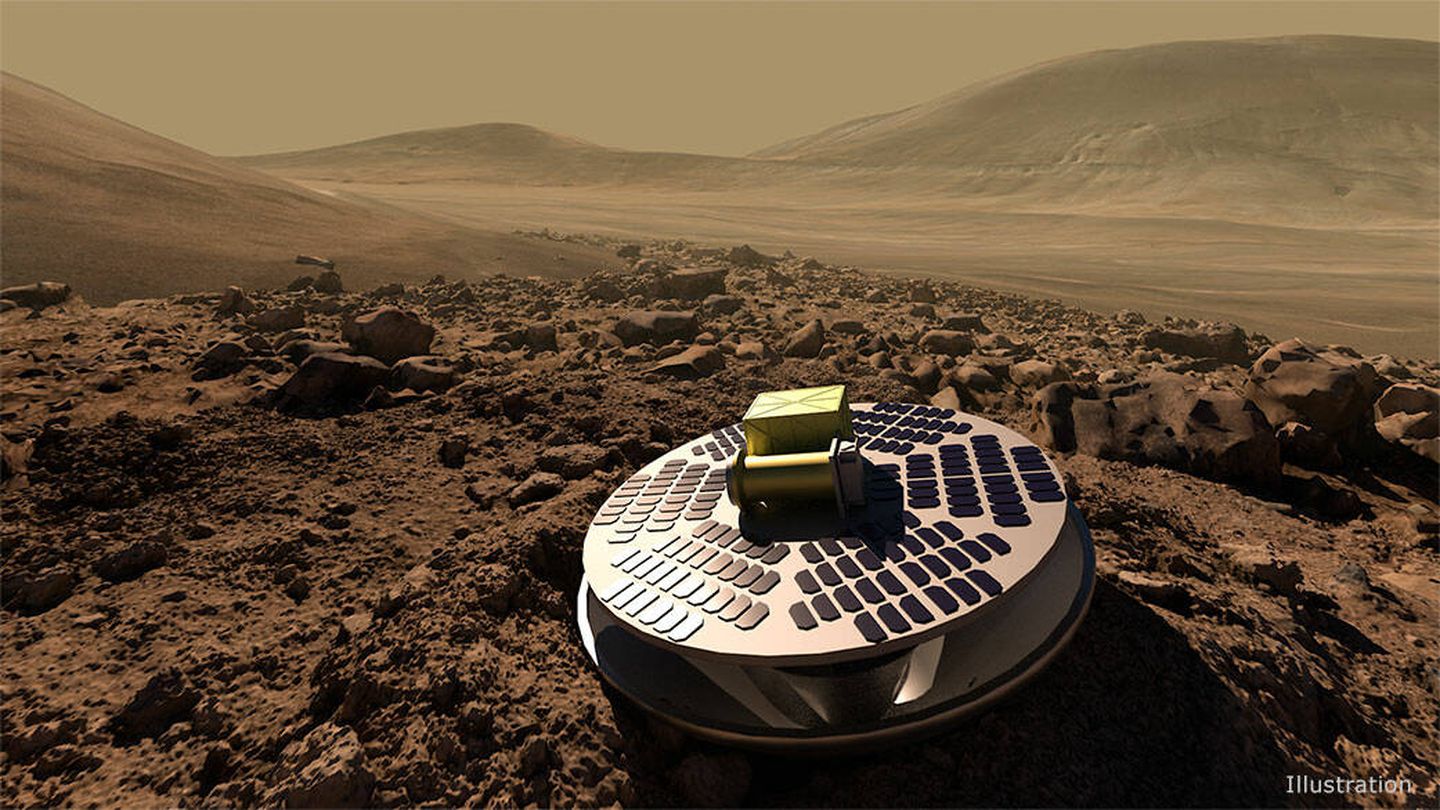 Rendering de un lander SHIELD en Marte.