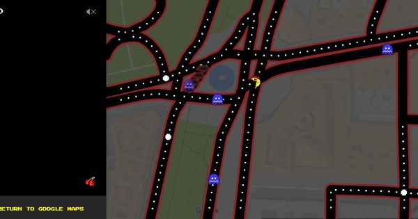 Foto: Versión del Ms. PacMan en Google Maps, por la plaza de Cibeles.
