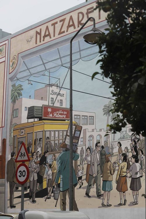 Vista del mural de Paco Roca para Nazaret. (Cedida)