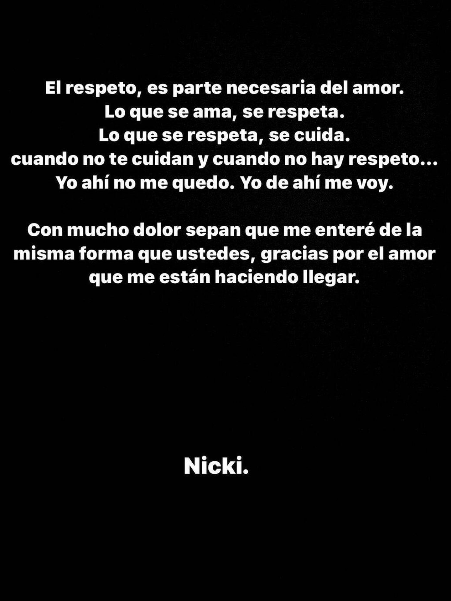 Comunicado de Nicki Nicole en Instagram. (Instagram/@nicki.nicole)