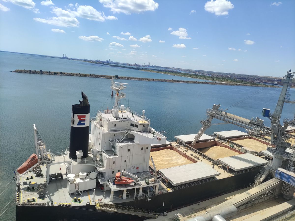 Foto:  Vista de un barco de cereales durante el proceso de carga. (EFE/Marcel Gascón)