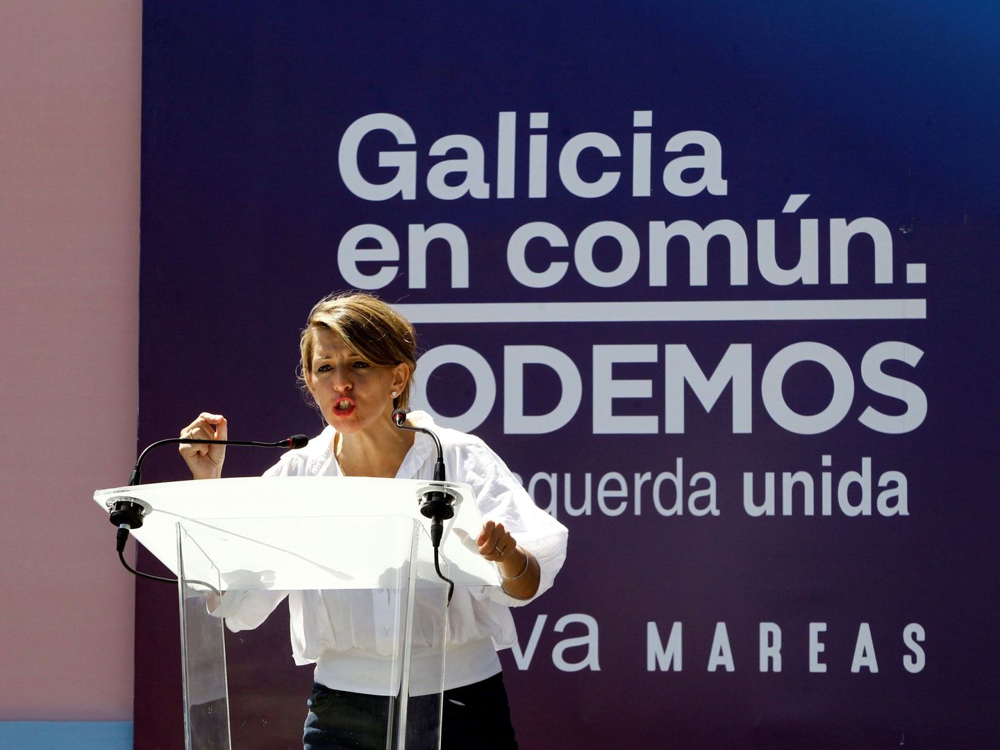 La ministra de Trabajo, Yolanda Díaz, en un acto de su formación en Galicia. (EFE)
