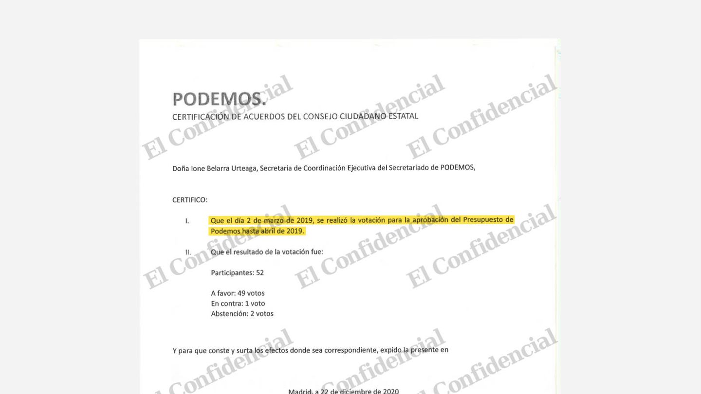 Certificación de acuerdos del Consejo Ciudadano Estatal de Podemos. (EC) (Pinche aquí para ampliar el documento)