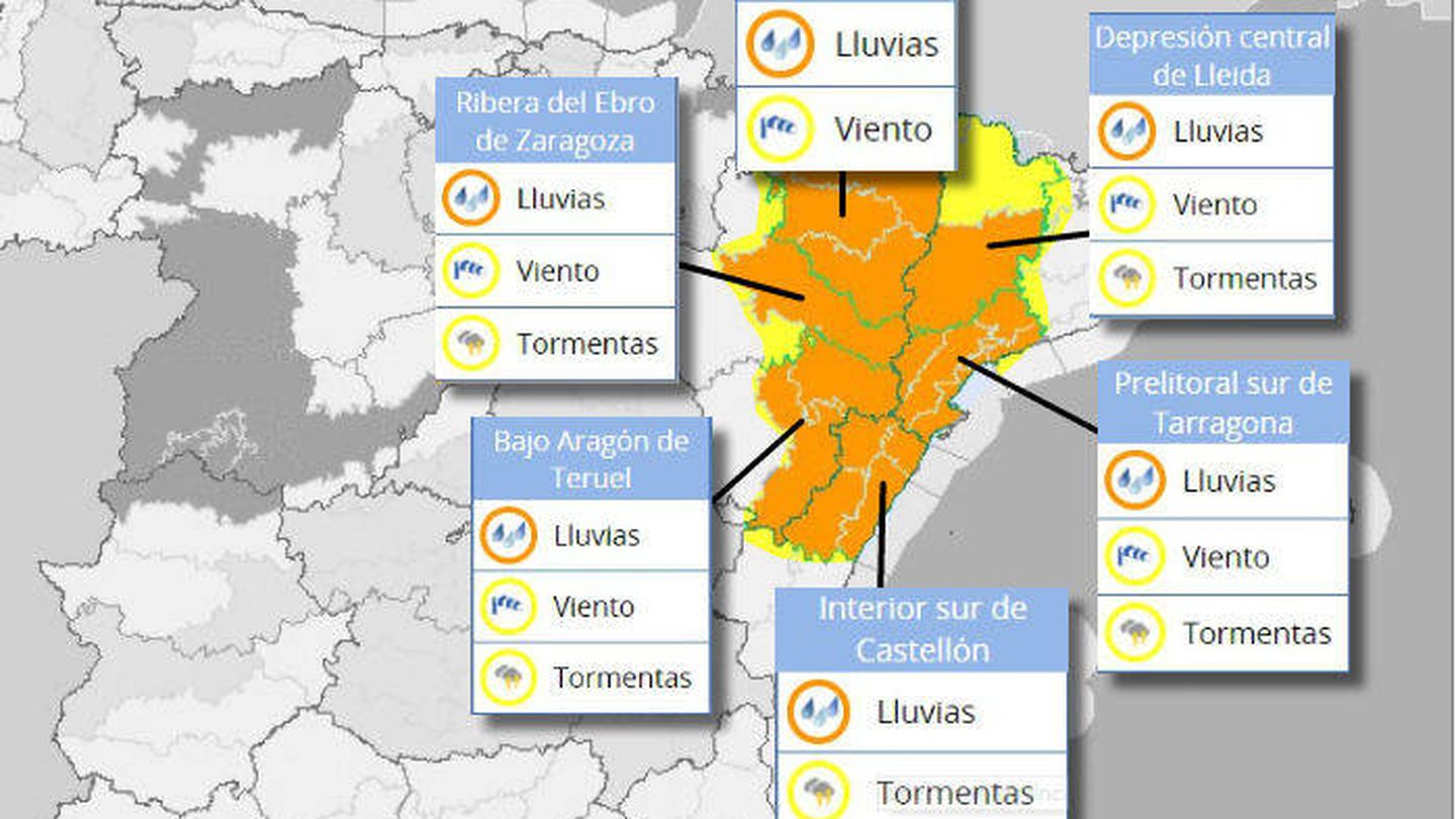 La provincia de Barcelona y Girona se han incorporado en la madrugada de este domingo a la zona de riesgo por fuertes precipitaciones.