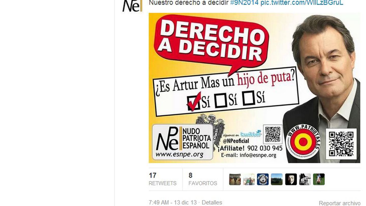 'Tuit' del partido político Nudo Patriota Español