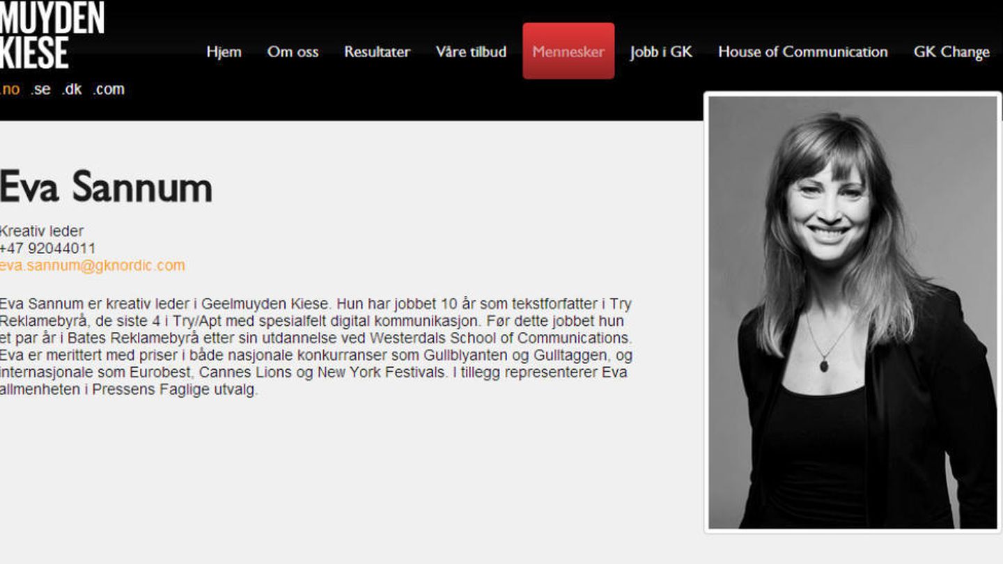 Eva Sannum en la web de la empresa que ahora abandona.