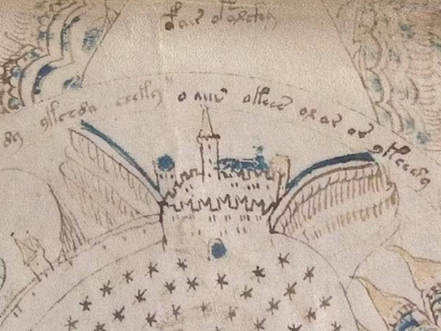 Primer plano de un castillo incrustado en la ilustración. (Universidad de Yale)