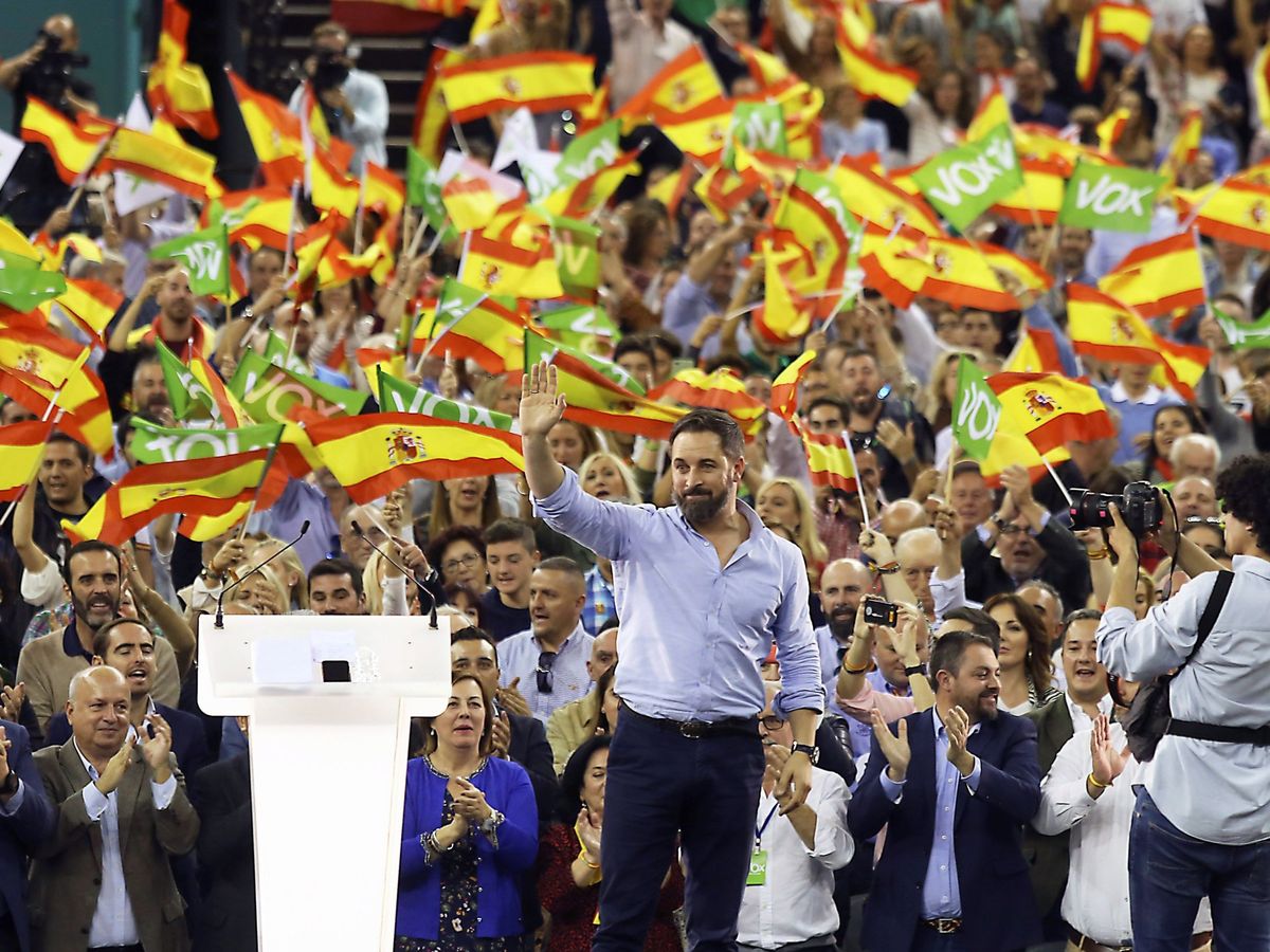 Foto: El presidente de Vox, Santiago Abascal, en un acto en Granada. (EFE)