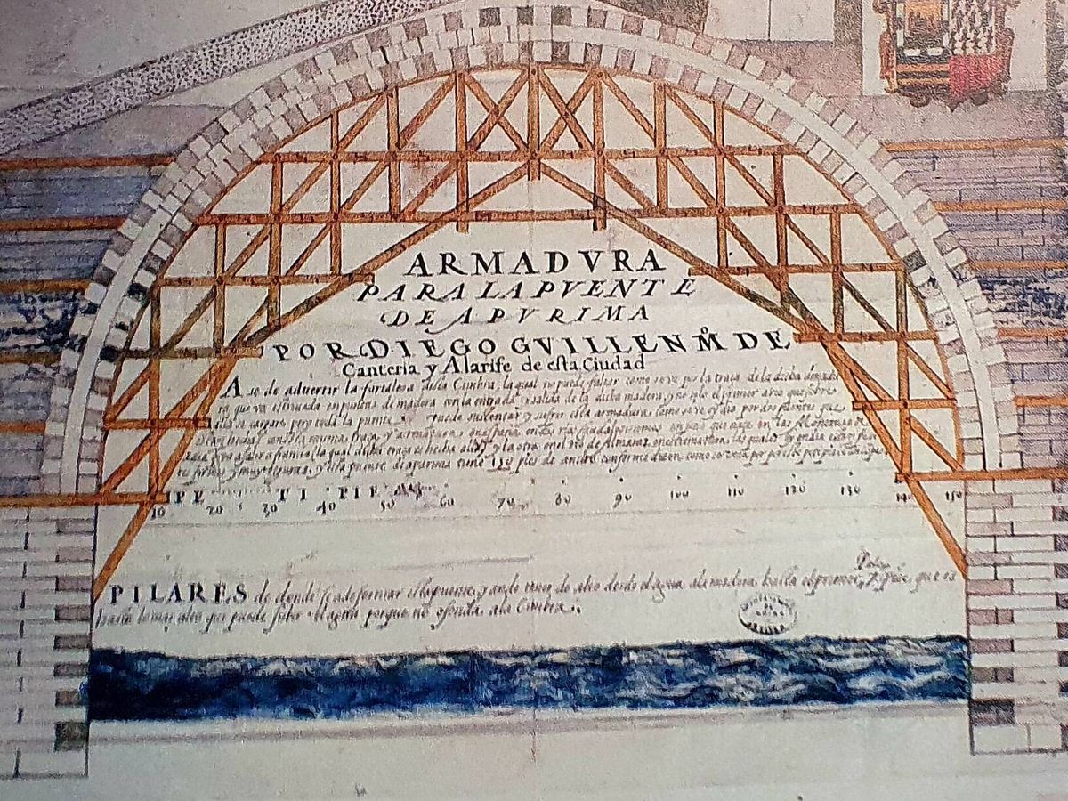 Foto: Puente de cantería sobre el río Apurimac (Archivo General de Indias, 1619)