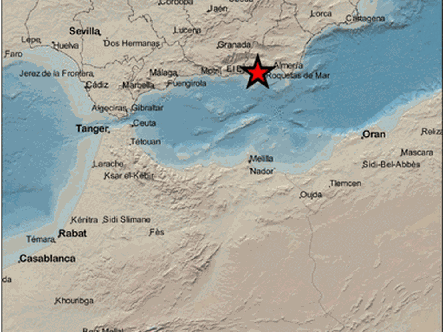 Epicentro del terremoto en las proximidades de La Mojonera. (IGN)