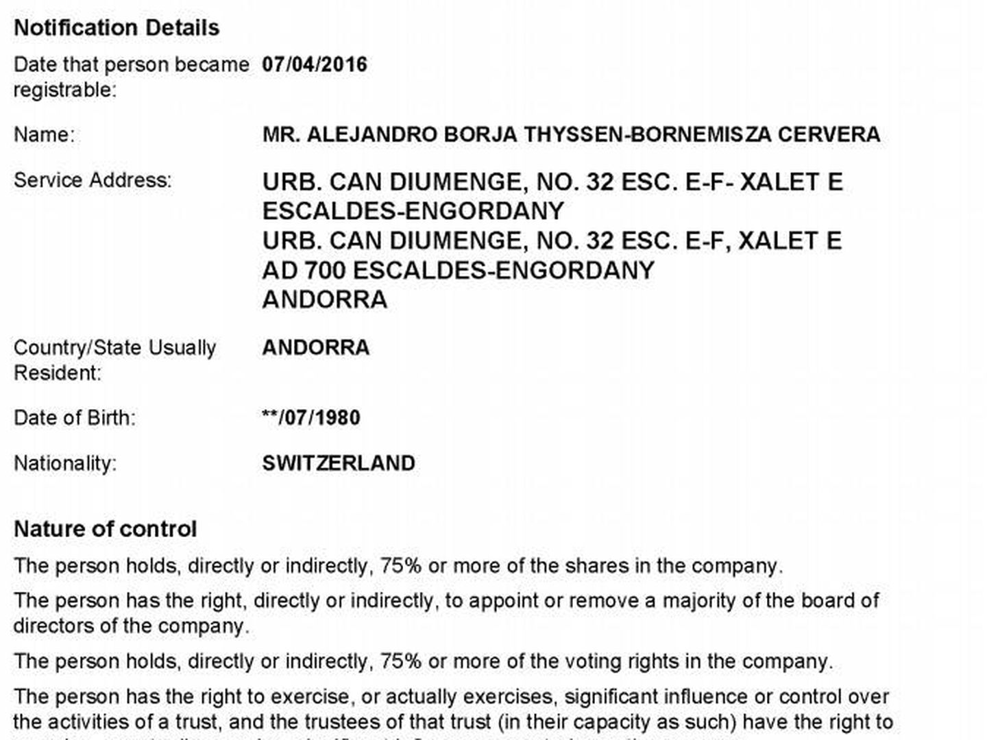 Pinche para leer el registro británico que vincula a Borja Thyssen con la sociedad Initial Direct Limited.