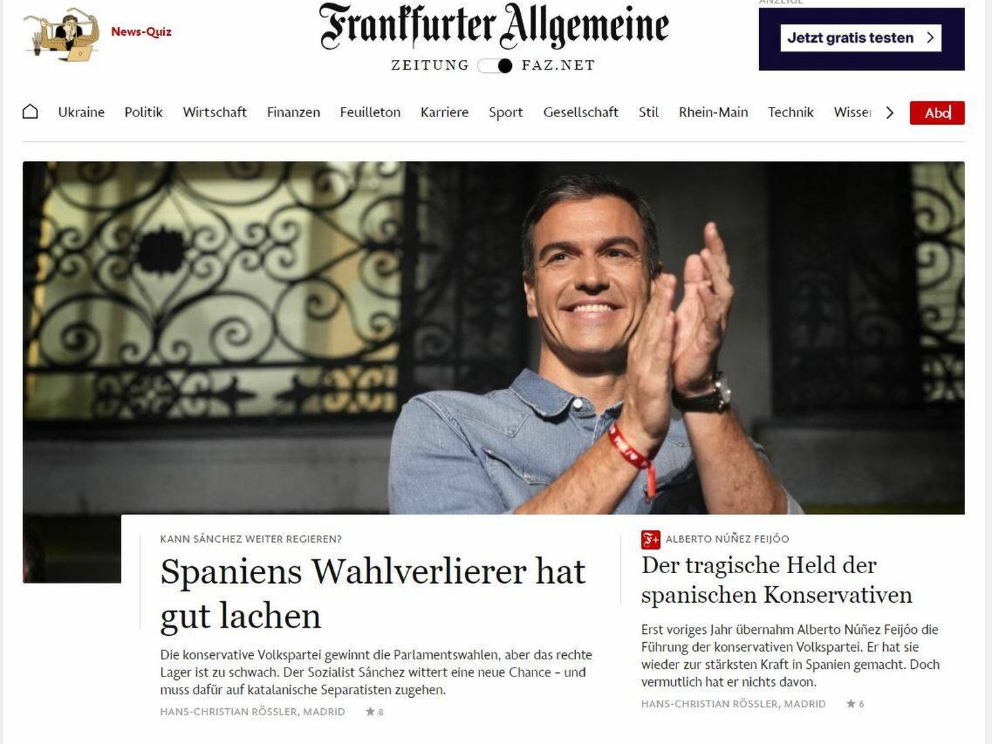 Portada del Frankfurter Allgemeine, la mañana del lunes