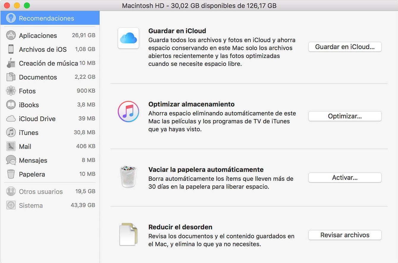 Imagen del menú de gestión del disco duro de Mac. (Apple)