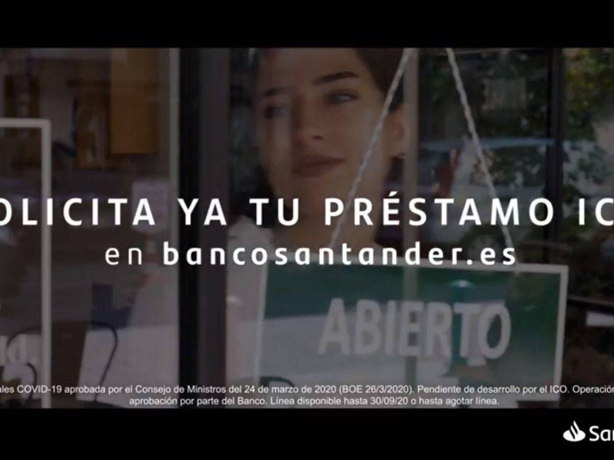 Foto: Captura del anuncio de Banco Santander publicitando los créditos ICO.