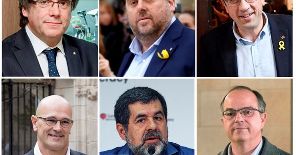 Foto: Carles Puigdemont y los cinco diputados catalanes en prisión; Oriol Junqueras, Josep Rull, Raül Romeva, Jordi Sànchez y Jordi Turull. (EFE)