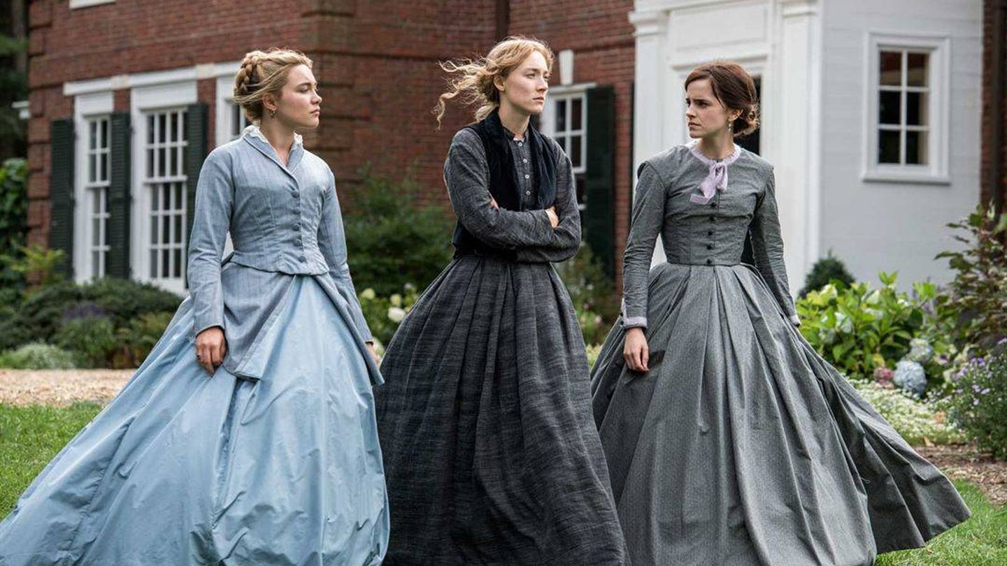 Florence Pugh, Saoirse Ronan y Emma Watson en 'Mujercitas'. (Sony)