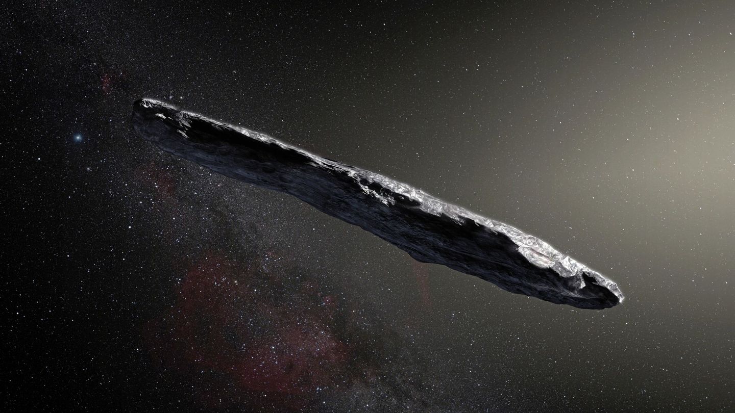 Representación del asteroide Oumuamua, una posible reliquia tecnológica de otra civilización. (EFE)