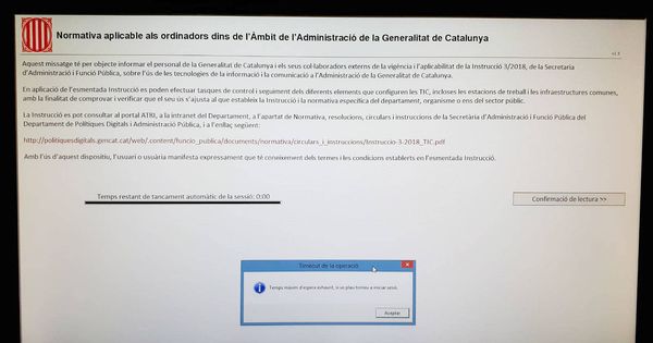 Foto: Captura del mensaje en uno de los ordenadores de jueces y magistrados en Cataluña.